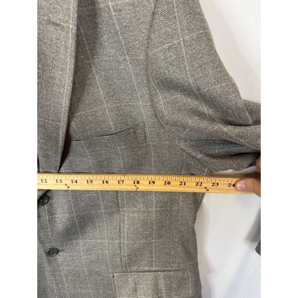 Pronto Uomo Couture Mens 44 Short Brown Windowpane Wool Silk Linen‎ Sport Coat